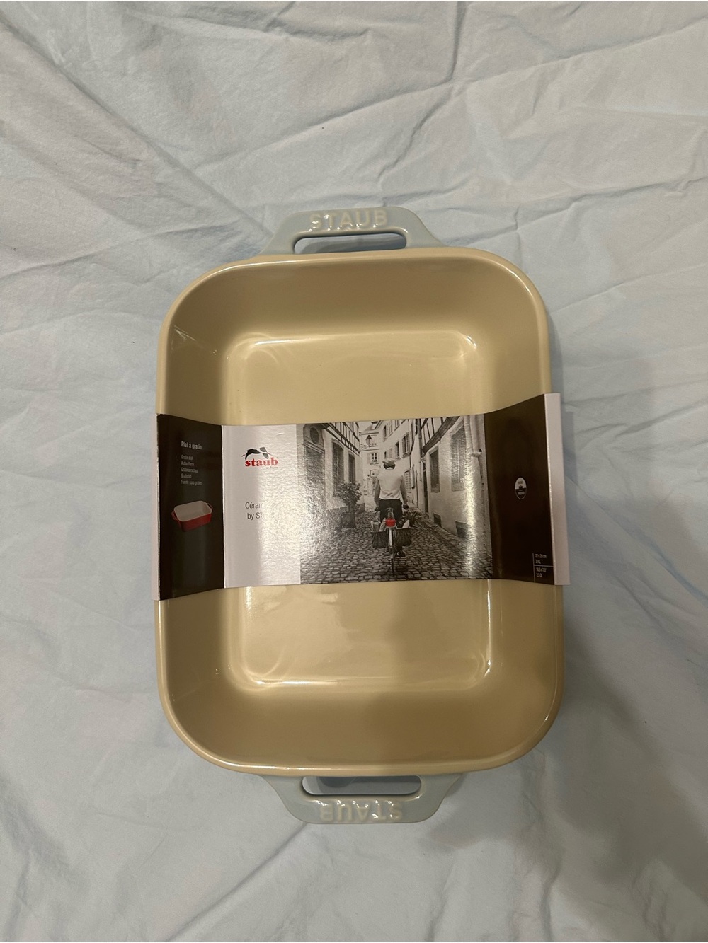 Staub Cream and Light Blue Ceramic Rectangular Baking Dish